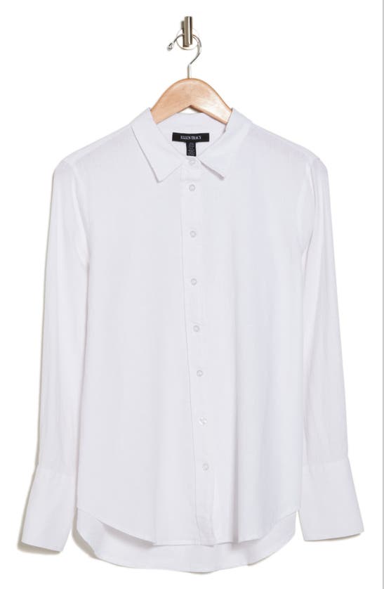 Ellen Tracy Linen Blend Button-up Shirt In White