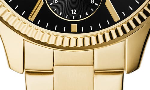 Shop Fossil Rye Multifunction Three-hand Quartz Bracelet Watch, 36mm In Gold/black