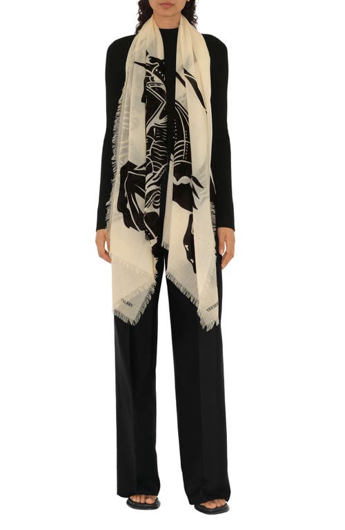 Burberry Equestrian Knight Wool Fringe Scarf In Calico
