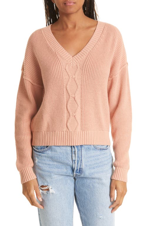ATM Anthony Thomas Melillo Cable Knit Cotton & Cashmere Pullover Sweater in Deep Coral
