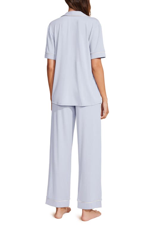 Shop Eberjey Gisele Short Sleeve Jersey Knit Pajamas In Ice Blue/ivory