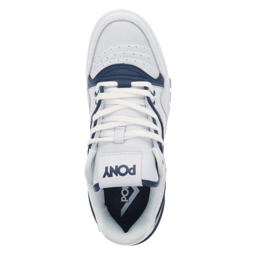 Pony Mens M100 Low Genuine Leather Premium Lace Up Athletic Sneaker Shoe In White/navy