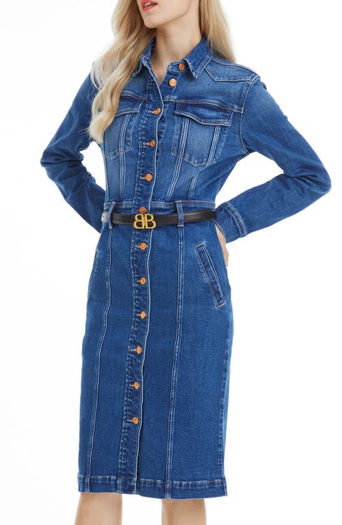 Shop Bayeas Andrea Long Sleeve Denim Midi Shirtdress In Deep Sea