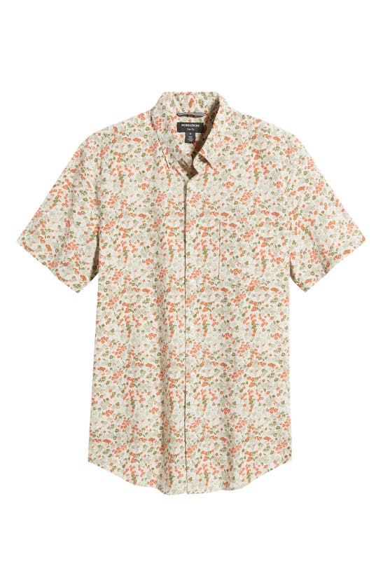 Shop Nordstrom Trim Fit Floral Short Sleeve Stretch Cotton & Linen Button-down Shirt In Grey Owl Floral Ditsy