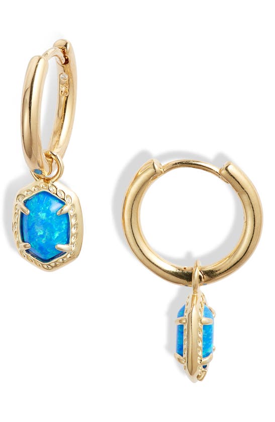 Shop Kendra Scott Daphne Huggie Hoop Earrings In Gold Bright Blue Kyocera Opal