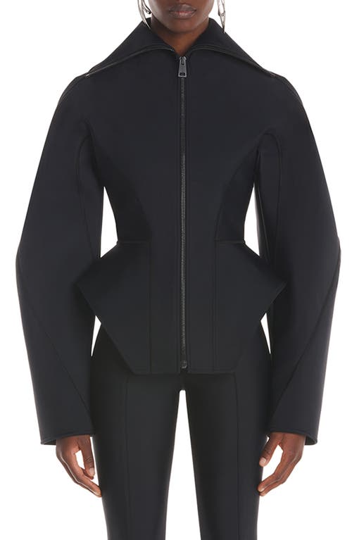 MUGLER Flare Hem Scuba Fitted Jacket in Black at Nordstrom, Size 12 Us