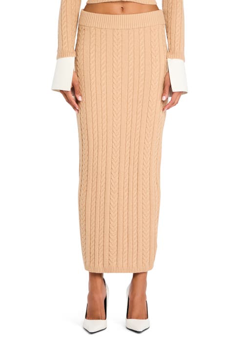 Shop Ser.o.ya Prunella Cable Knit Skirt In Tan