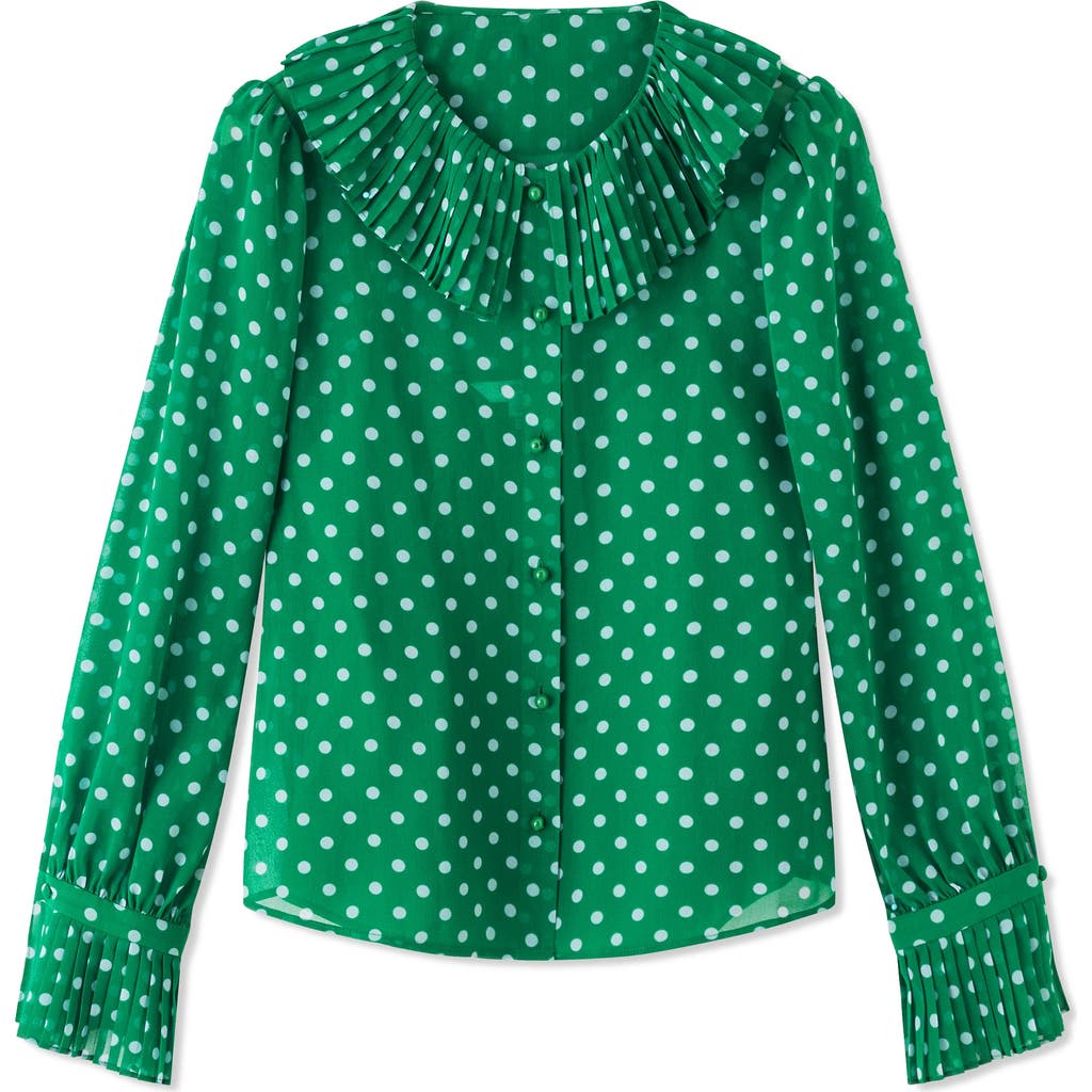 Lk Bennett Dita Polka Dot Pleat Top In Green