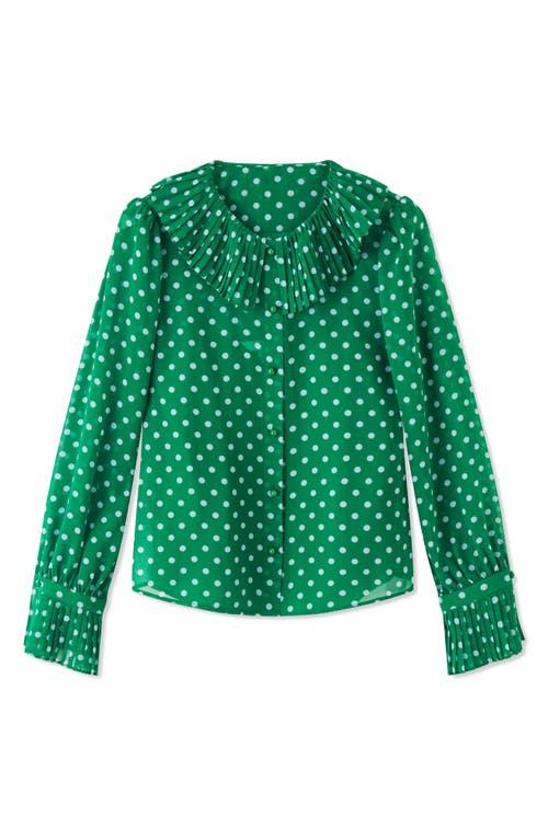 LK Bennett Dita Polka Dot Pleat Top Green at Nordstrom, Us