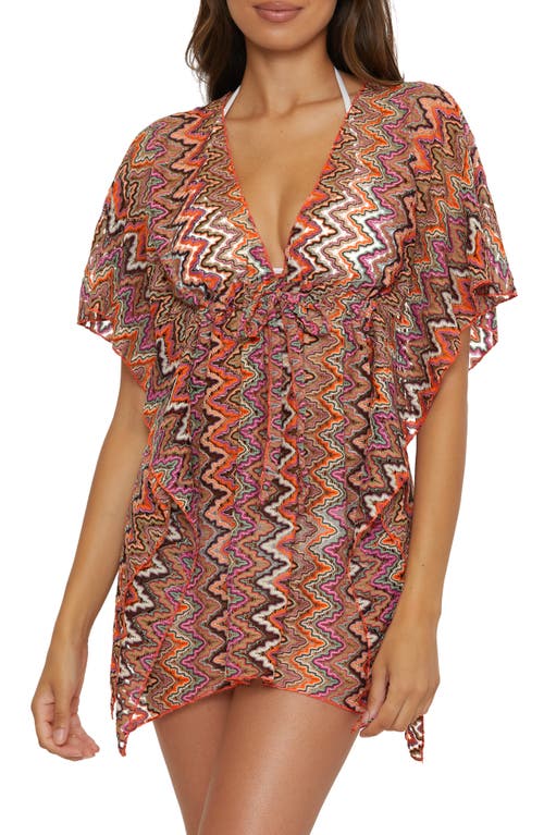 Sundown Tie Front Cover-Up Tunic in Carrot/Vivid Pink
