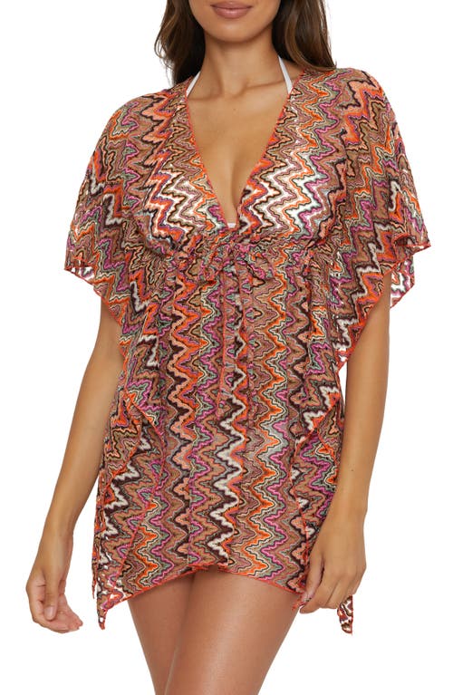 Shop Becca Sundown Tie Front Cover-up Tunic In Carrot/vivid Pink