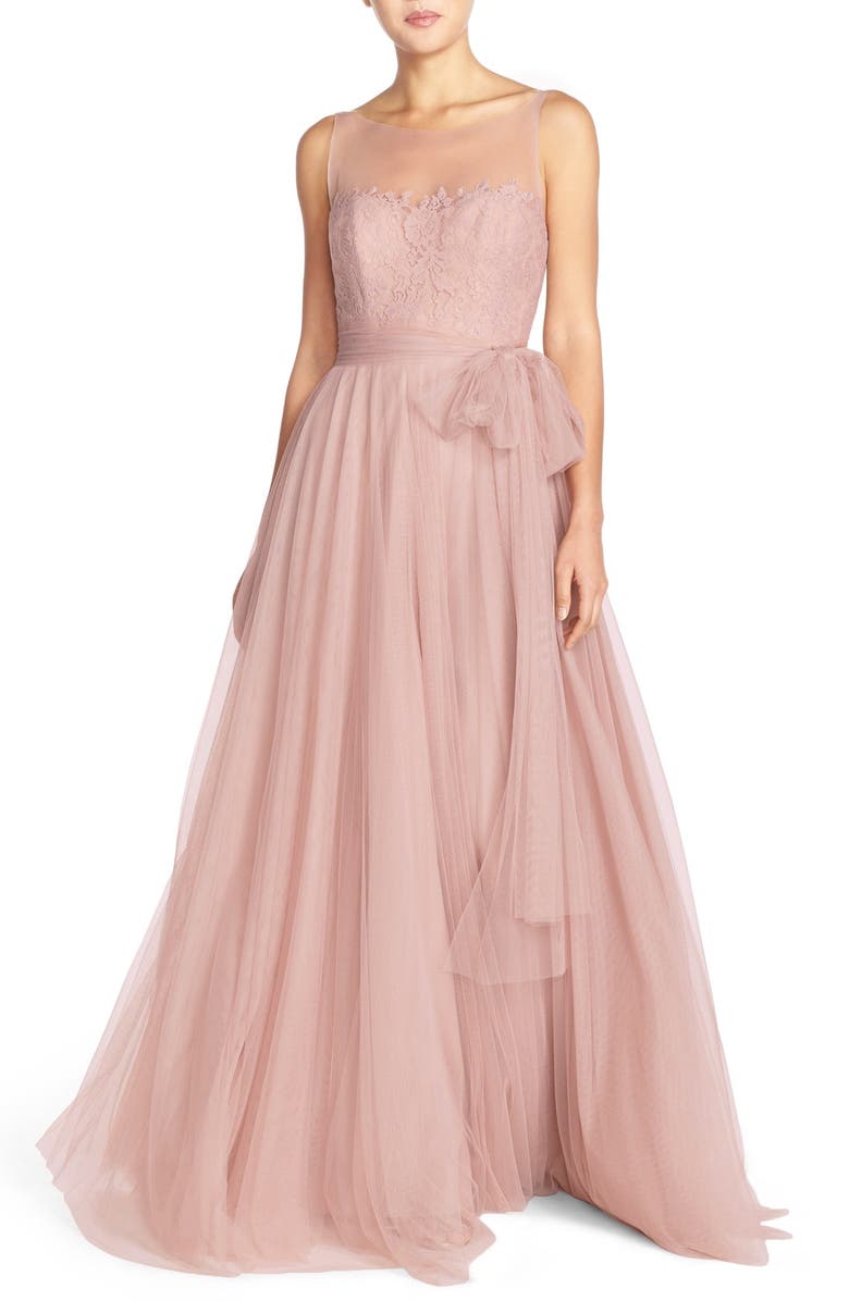 Watters 'Lisa' Illusion Yoke Lace & Bobbinet A-Line Gown | Nordstrom