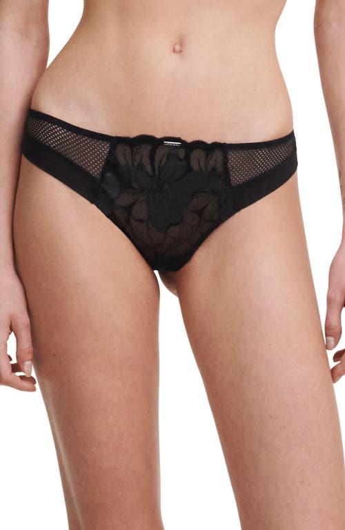 Chantelle Lingerie Fleurs Tanga Faux Leather Black at Nordstrom,