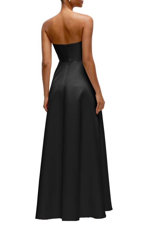 Dessy Collection Strapless Draped Cat-eye Satin Maxi Dress With Full Skirt In Black