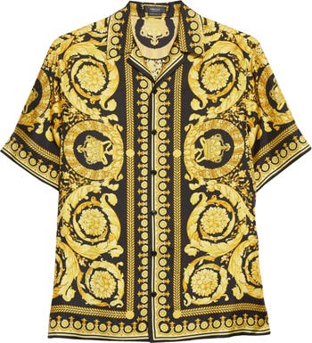 Versace Colorblock Monogram-Print Button-Down Silk Shirt