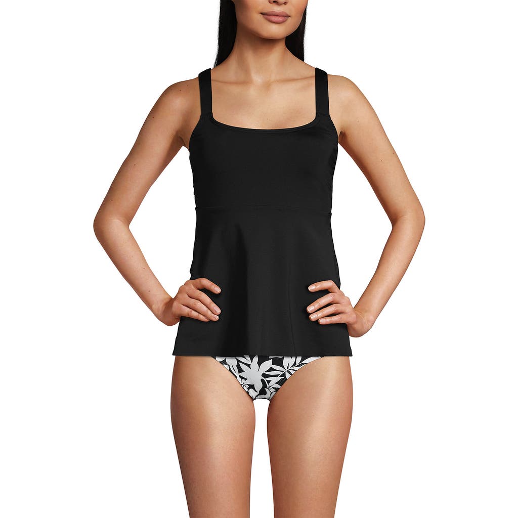 Lands' End Plus Size Dd-cup Flutter Scoop Neck Tankini Top Comfort Adjustable Straps In Black