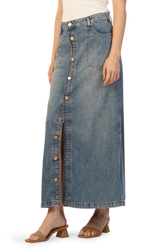 Shop Kut From The Kloth Liora Denim Maxi Skirt In Medium Wash