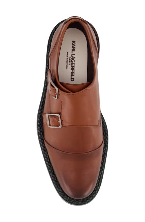 Karl Lagerfeld Men's White Label Leather Double Monk Strap Shoes In Brown