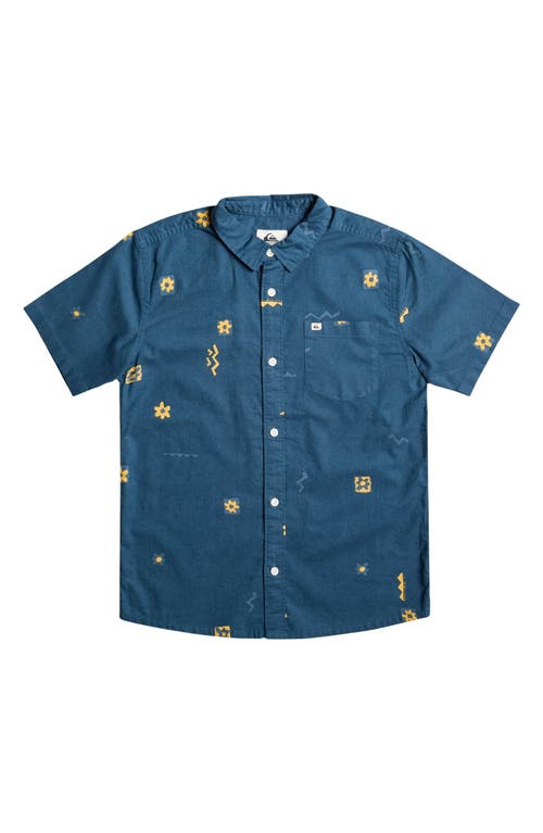 Quiksilver Kids' Mini Mark Short-Sleeve Button-Up Shirt in Majolican Blue