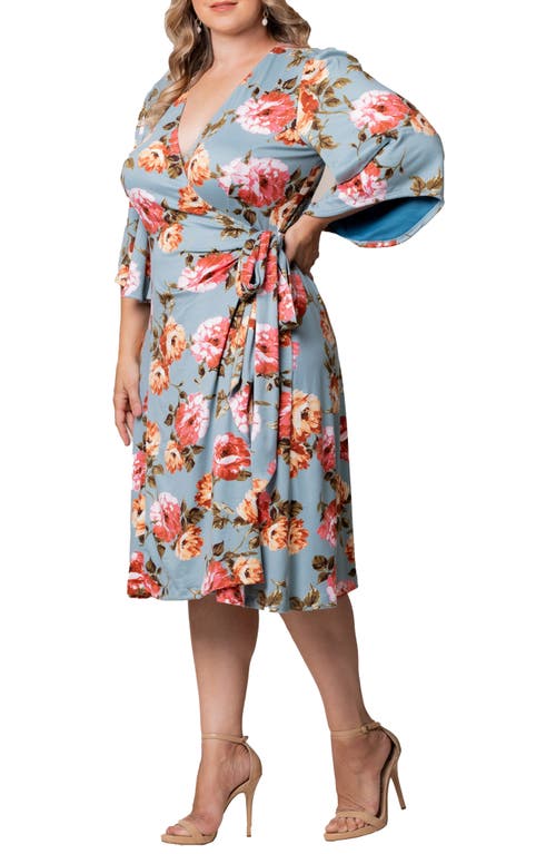 Shop Kiyonna Gemini Floral Bell Sleeve Wrap Dress In English Tea Rose