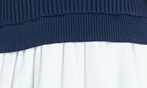 English Factory Puff Sleeve Mixed Media Sweater Dress In Navy