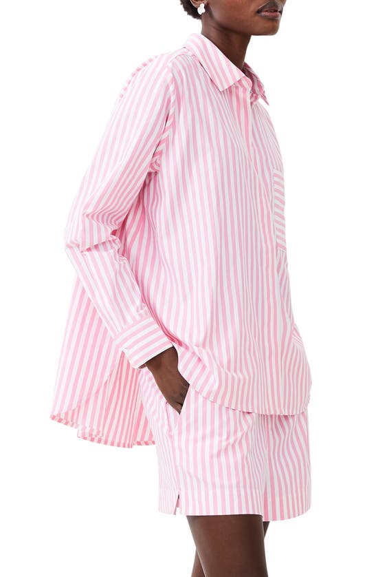 Shop French Connection Thick Stripe Shirt In Aurora Pink/ Linen White