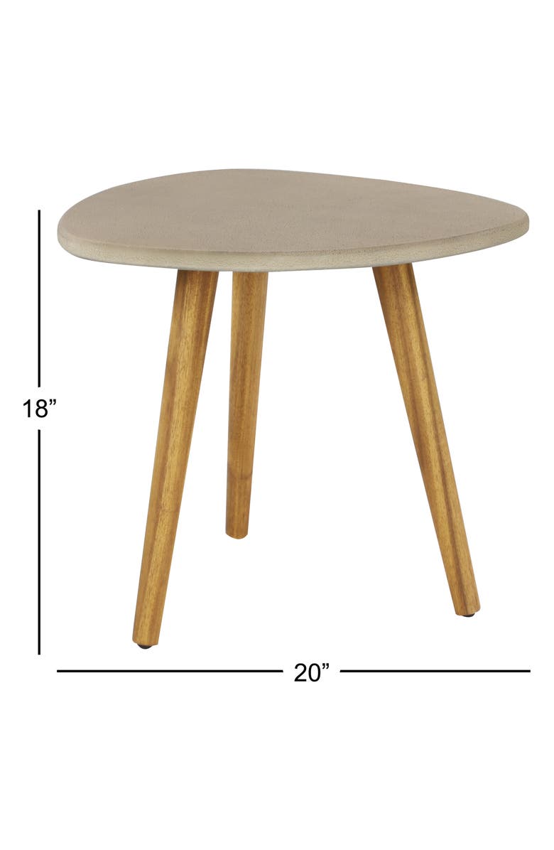 GINGER BIRCH STUDIO Gray Wood Outdoor Accent Table with Concrete Inspired Top & Slender Tapered