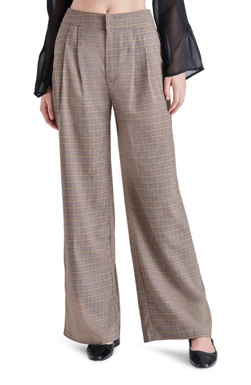 Steve Madden Isabella Houndstooth Check Wide Leg Pants in Blue/Yellow Houndstooth Plaid