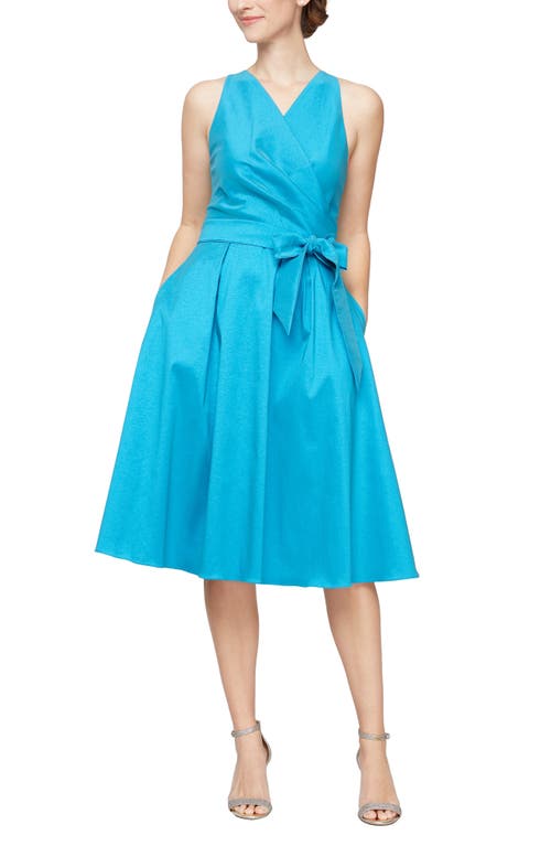 Alex & Eve Sleeveless Taffeta Fit & Flare Cocktail Dress in Turquoise