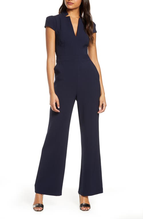 Vince Camuto Notch Collar Cap Sleeve Crepe Jumpsuit in Navy