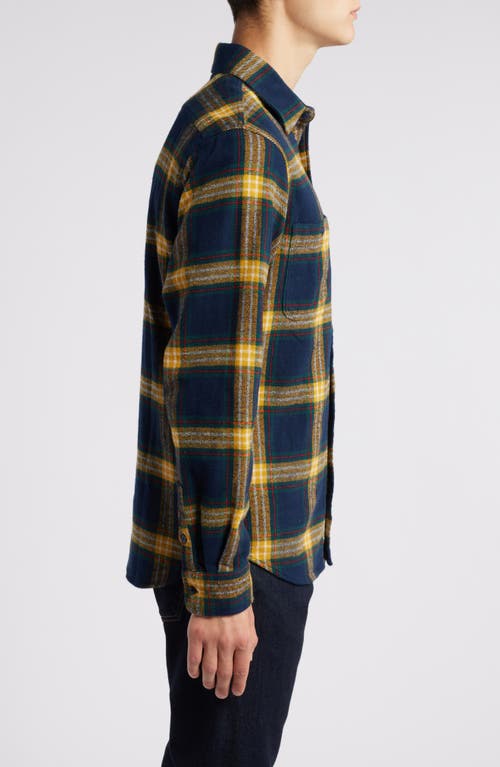 Schott Nyc Two-pocket Long Sleeve Flannel Button-up Shirt In Gold/navy