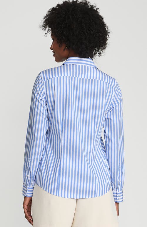 Shop Lands' End No Iron Supima Cotton Long Sleeve Shirt In Chicory Blue Stripe