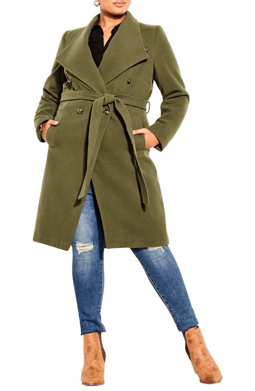 City Chic Belted Trench Coat in Khaki