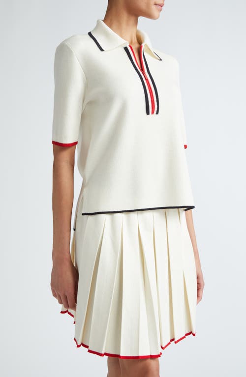 Shop Thom Browne Milano Stitch Zip-up Polo In White