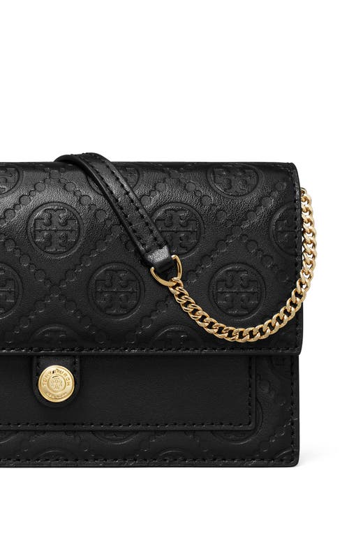 Shop Tory Burch T Monogram Debossed Wallet On A Chain In Black