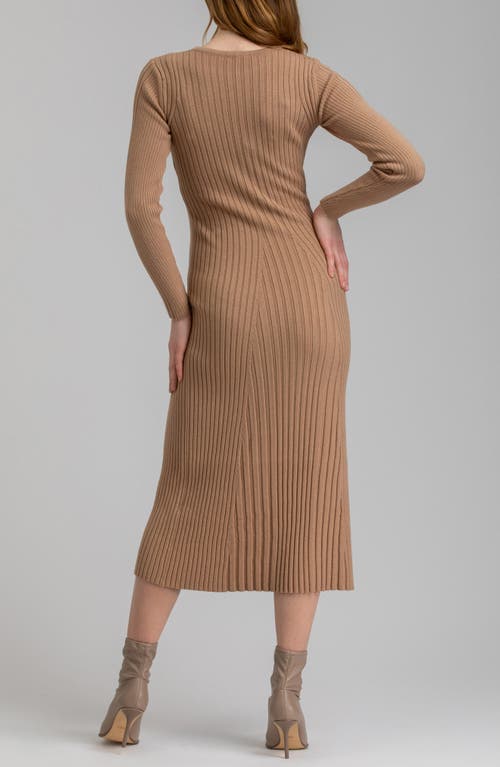 Pietro Brunelli Long Sleeve Rib Maternity Midi Sweater Dress In Light/pastel Brown