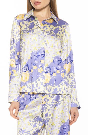Alexia Admor Women's Ginger Print Satin Shirt In Lilac Floral