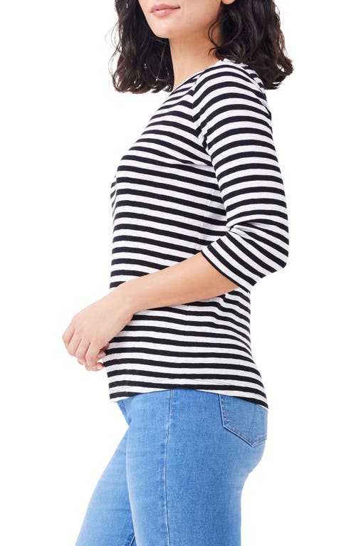 Nzt By Nic+zoe Stripe Bateau Neck Cotton Blend Top In Black Multi