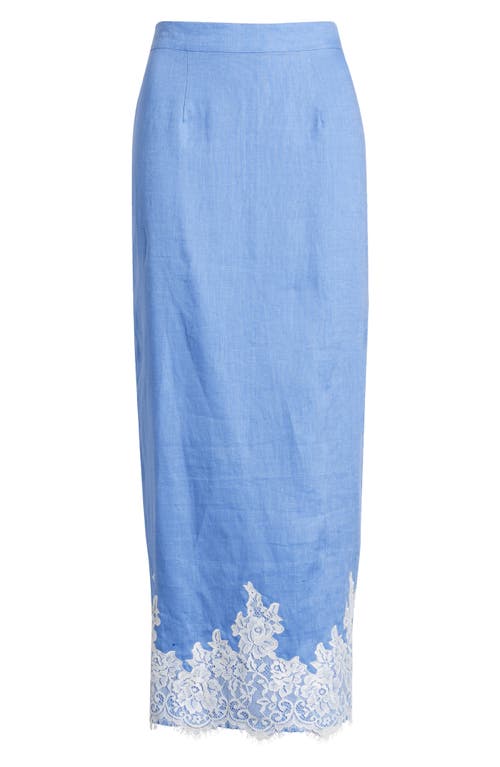 Shop Wayf Pippa Lace Detail Linen Blend Skirt In Blue