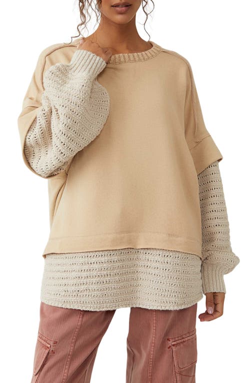 Free People Holly Oversize Mixed Media Sweater Beige Semolina Combo at Nordstrom,