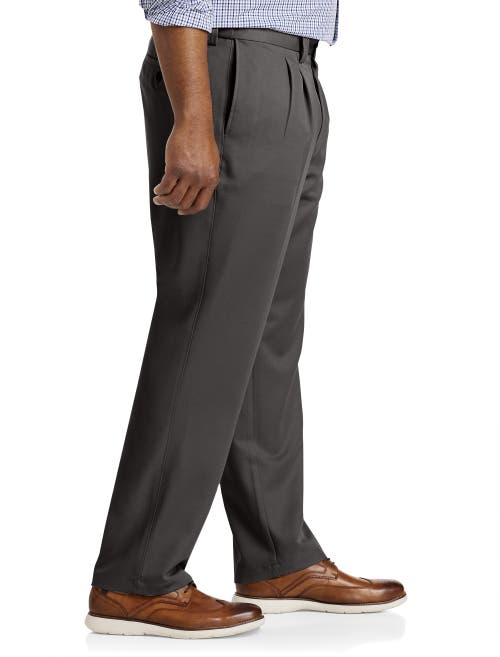 Shop Oak Hill By Dxl Waist-relaxer Pleated Microfiber Pants In Grey