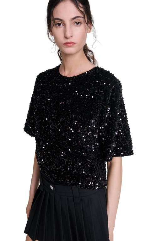 Maje Lequinou Velvet And Sequin Top In Black