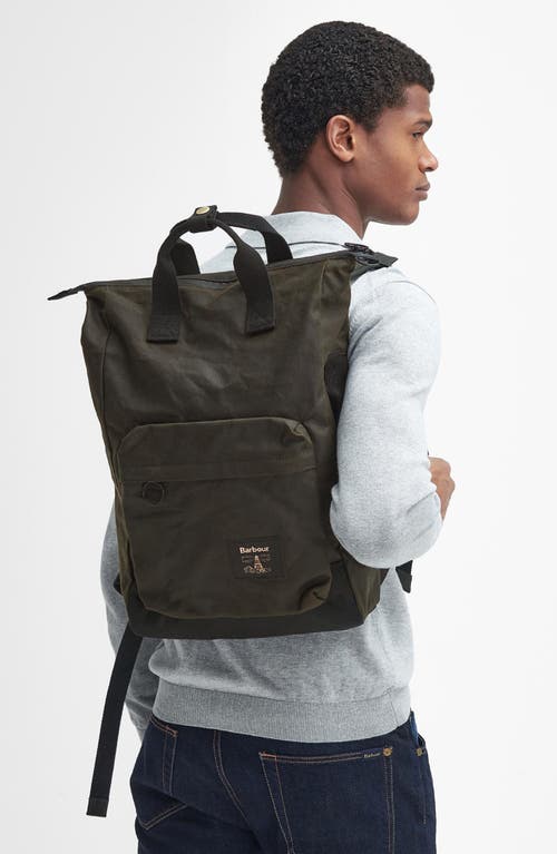 Barbour Field Water Resistant Waxed Cotton Backpack In Olive/black