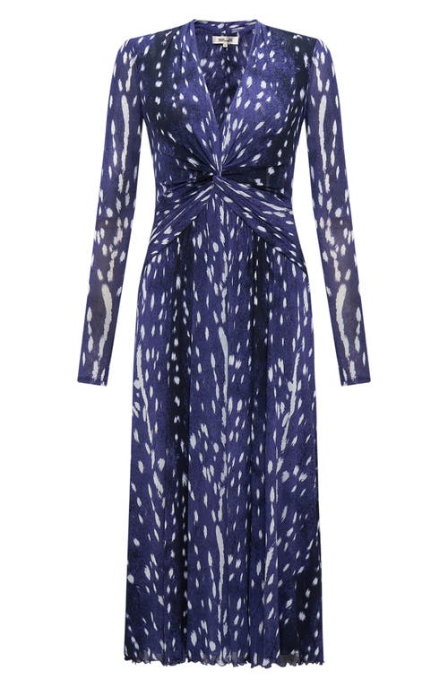 Shop Dvf Burton Print Long Sleeve Mesh Midi Dress In Fawn Perfect Navy