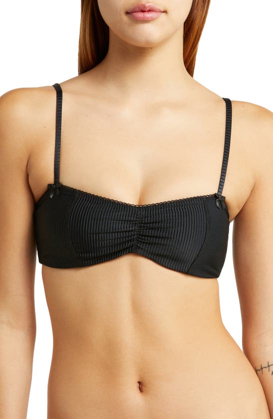 Frankies Bikinis Cleo Ribbed Bikini Top In Midnight