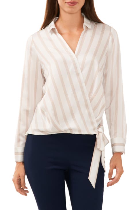 Long Sleeve Collared Wrap Blouse