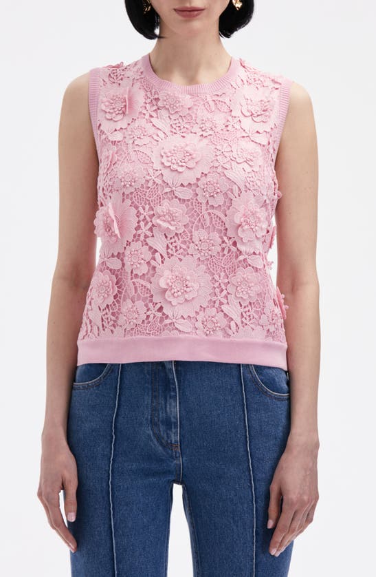 Shop Oscar De La Renta Floral Guipure Lace Panel Sleeveless Silk Blend Sweater In Soft Pink