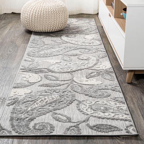 Jonathan Y Julien Paisley High-low Light Indoor/outdoor Area Rug In Light Gray/ivory
