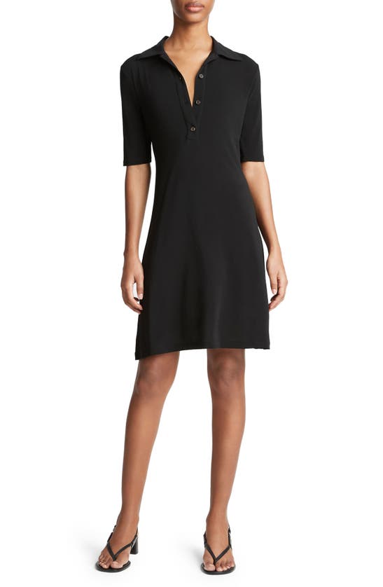 Shop Vince Elbow Sleeve Knit Polo Dress In Black
