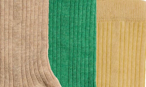 Shop Stems Assorted 3-pack Rib Cotton & Cashmere Blend Socks In Fern/ochre/gris